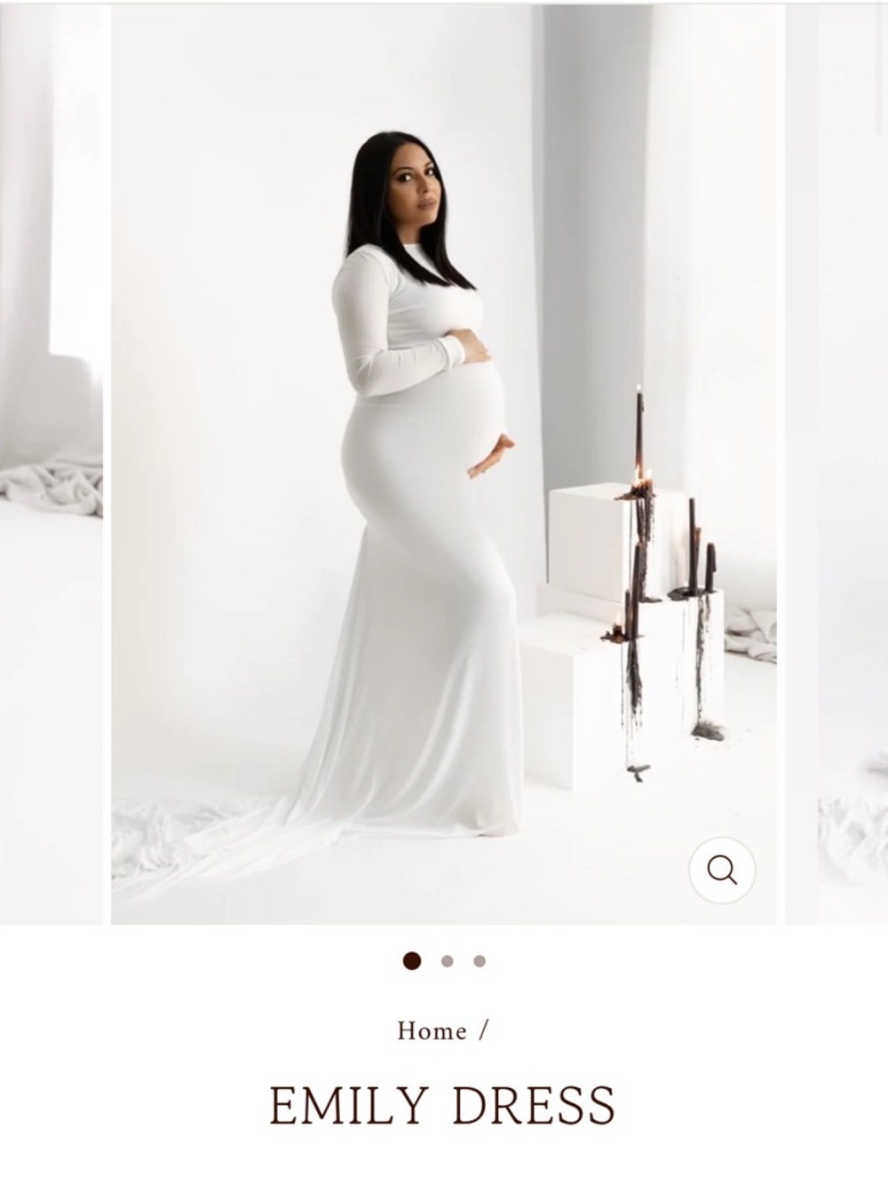 White Emily Maternity Gown - Long Sleeve Fitted Dress